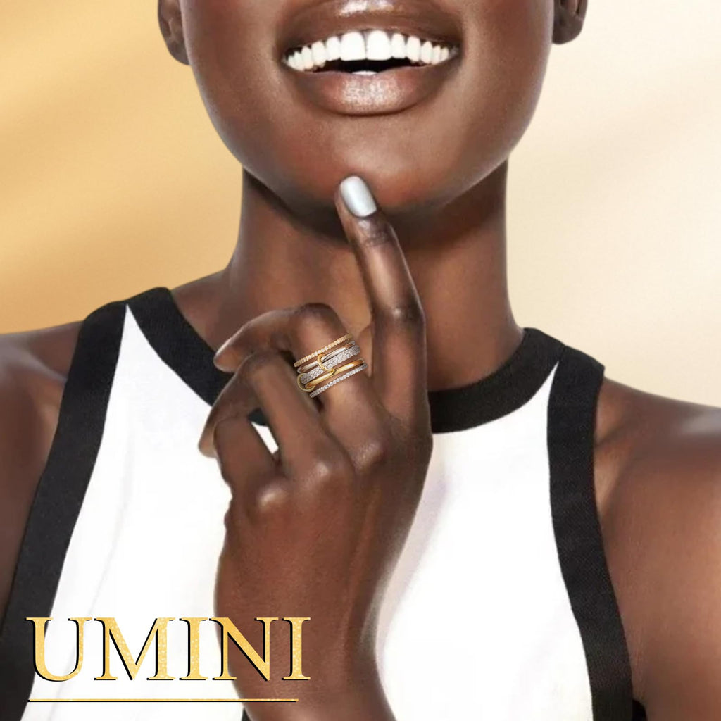Umini 18K Gold plated Stackable Rings For Women Silver And Gold Stackable Ring Set Cubic Zircon Mixed Metal Rings For Engagement Wedding Birthday Valentine's Day Mother's Day Gift