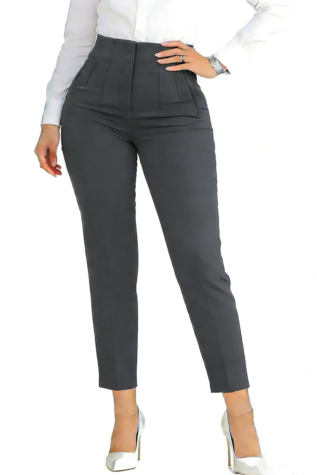 LOVESHOOT Womens High Waisted Pants 2026 Trendy Pleated Straight Leg Dress Pant Business Work Casual Trousers with Pockets Size Medium Dark Grey
