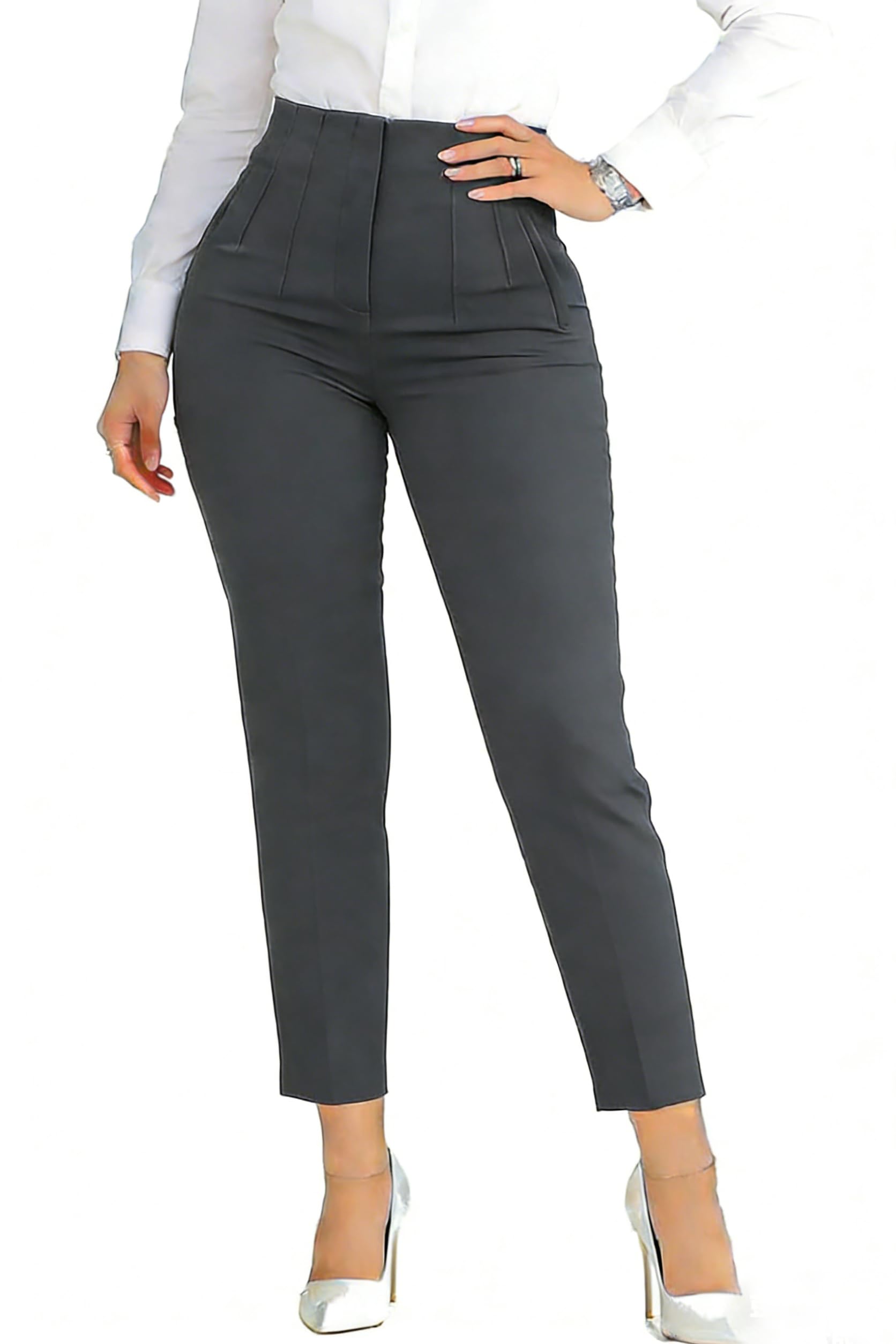 LOVESHOOT Womens High Waisted Pants 2026 Trendy Pleated Straight Leg Dress Pant Business Work Casual Trousers with Pockets Size Medium Dark Grey