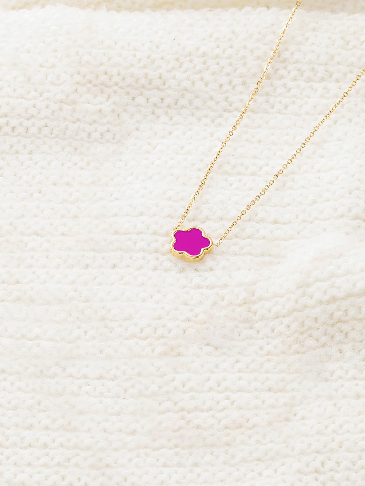 Qinpan 14K Gold Four Leaf Clover Necklaces for Women Lucky Flower Jewelry (Purple-14K Gold)