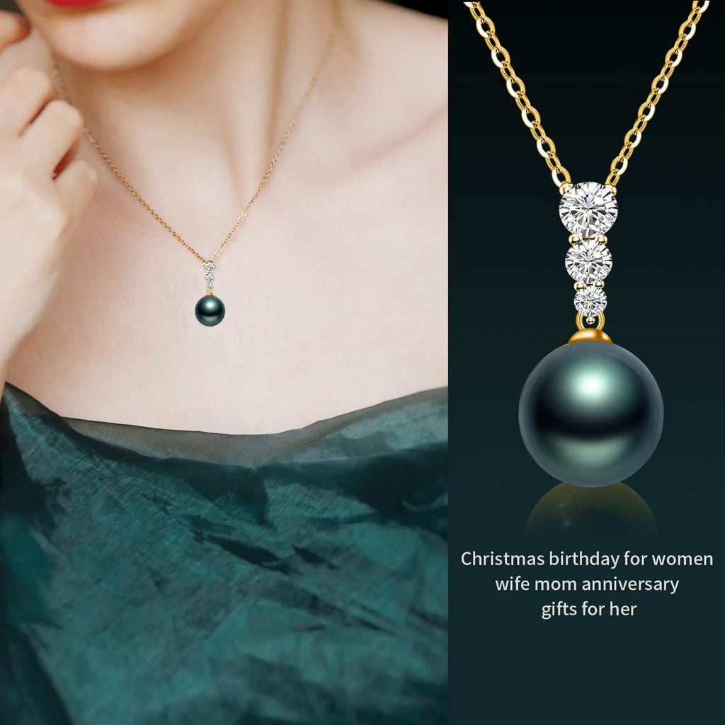 NONNYL Tahitian Black Pearl Necklace, 18K Gold Plated 925 Sterling Silver, for Women - Gifts for Mom, Wife, Anniversary, Mother's Day, Birthday, Christmas, Valentine's Day