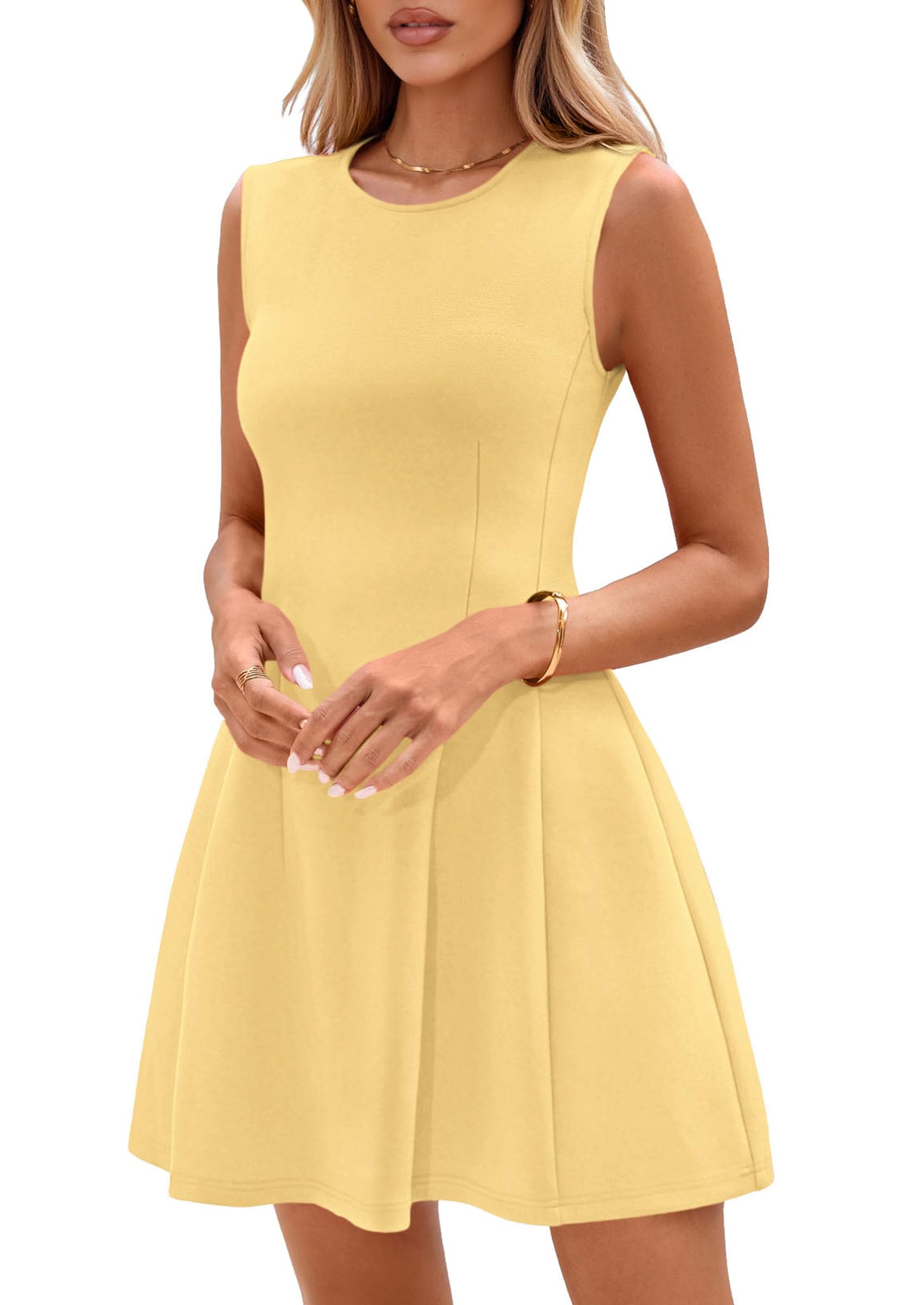 PRETTYGARDEN Summer Dresses for Women 2026 Elegant Classy Spring A Line Business Casual Work Graduation Cocktail Short Dress (Yellow,XX-Large)