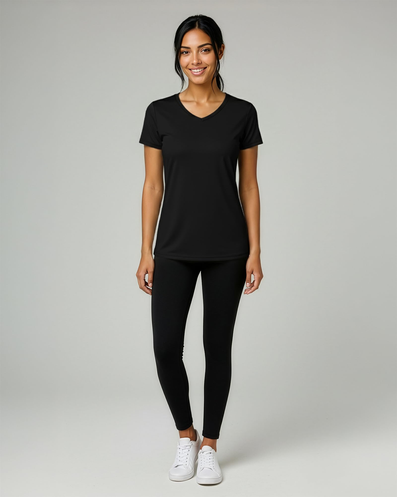 Real Essentials 5 Pack: Women's Dry-Fit Short Sleeve V Neck T Shirt Workout Fitness Yoga Top Tee, Set 5, XXL