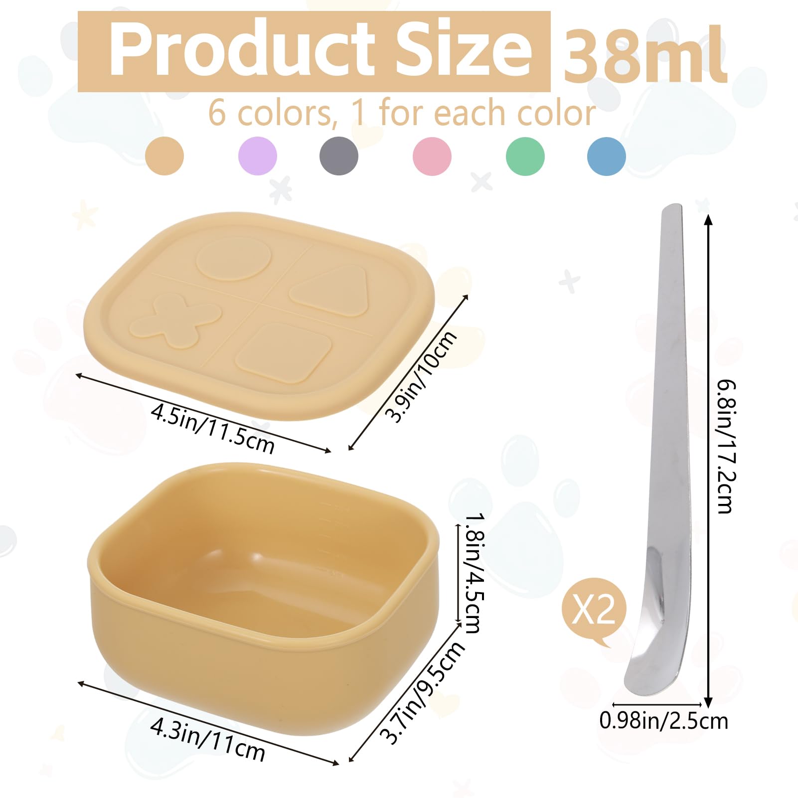 Wenceda 6 Packs Silicone Airtight Pets Food Storage Containers with Lids 12.85ozs Dog Cats Food Storage with 2pcs Steel Scoop Leakproof Meal Prep Kit for Canned Pet Food Storage