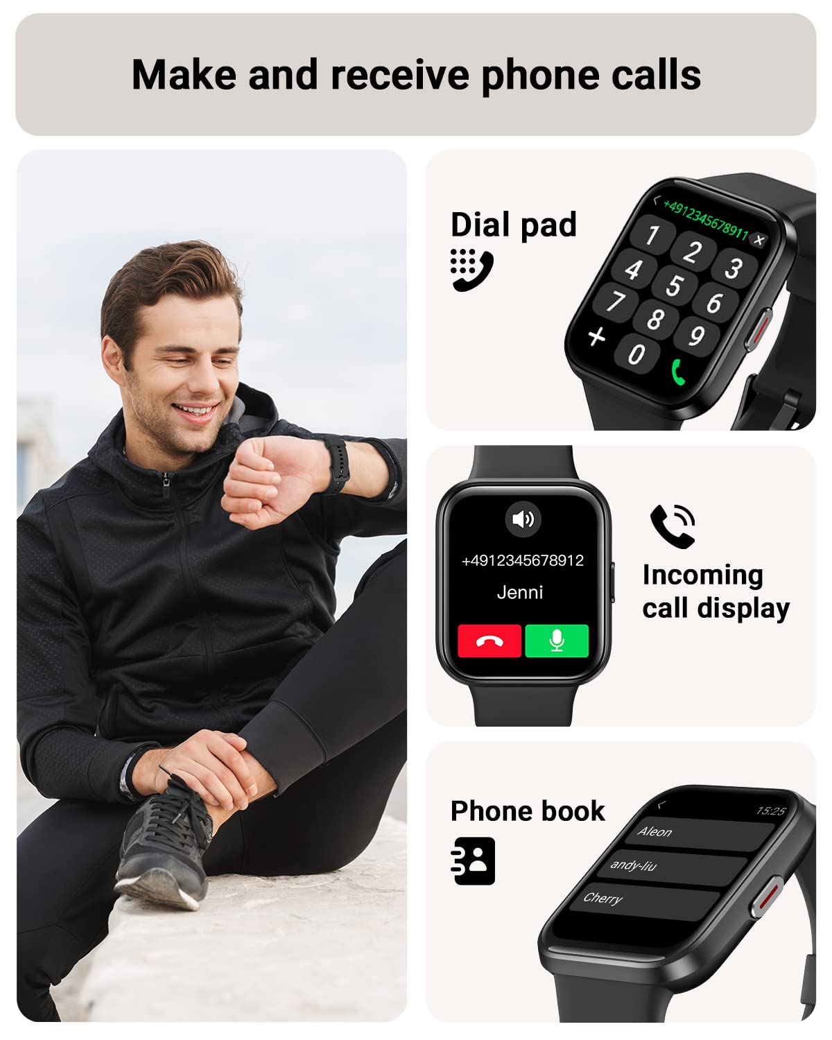 Tensky Smart Watch for Men/Women Android & iPhone, Alexa Built-in, 1.8" Touch Screen Fitness Tracker with Answer/Make Calls, 3ATM Waterproof Heart Rate/Sleep/SpO2 Monitor, Pedometer, 100+ Sport Modes