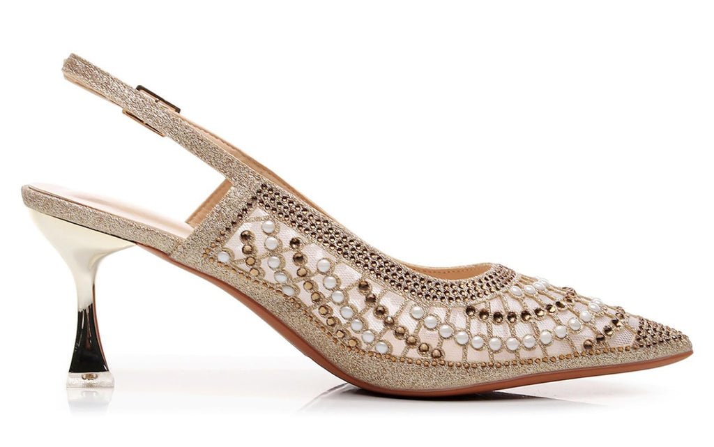 VenusCelia Women's Charming Lady Slingback Pump Shoe (8.5 M US,Gold Studded)