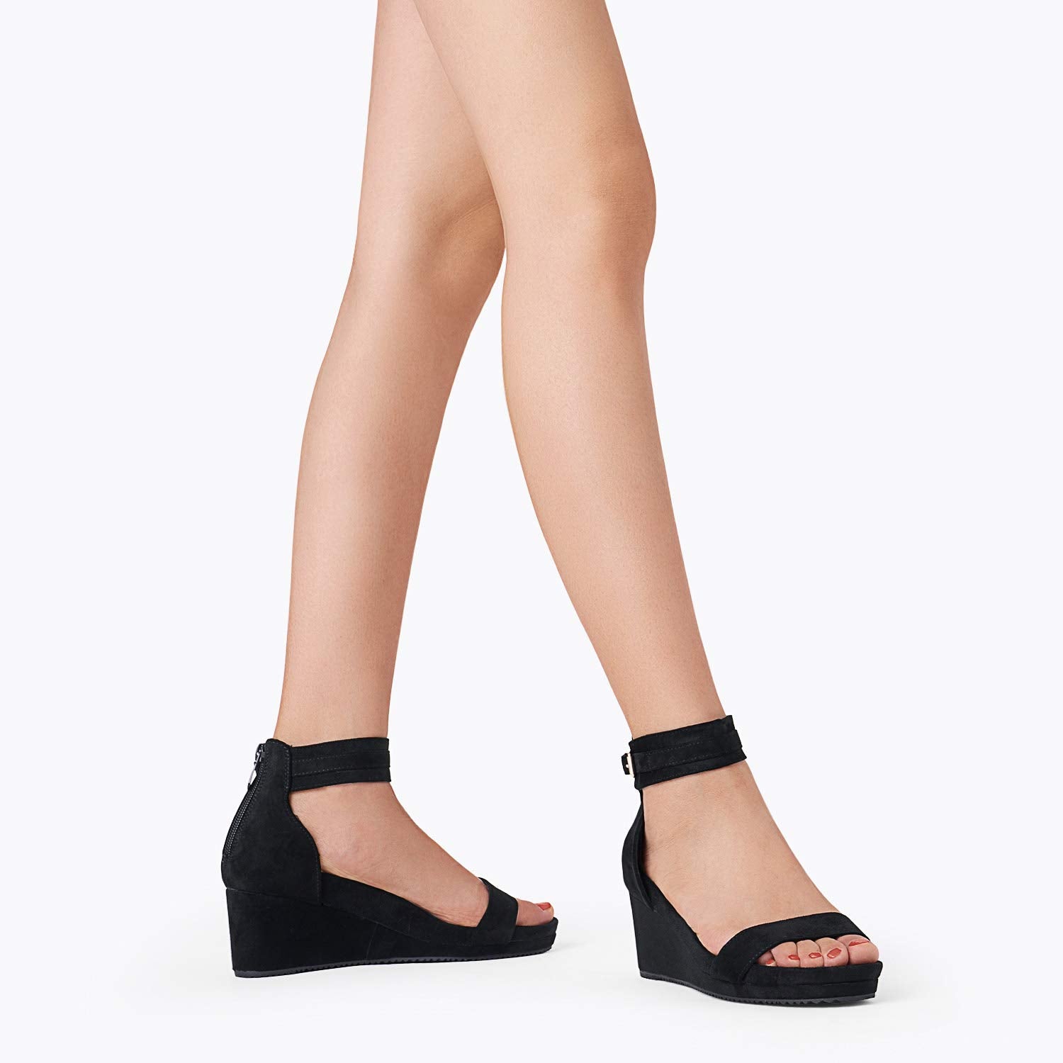 DREAM PAIRS Women's Open Toe Buckle Ankle Strap Platform Wedge Sandals Summer Shoes,Size 11,Black,NINI-6