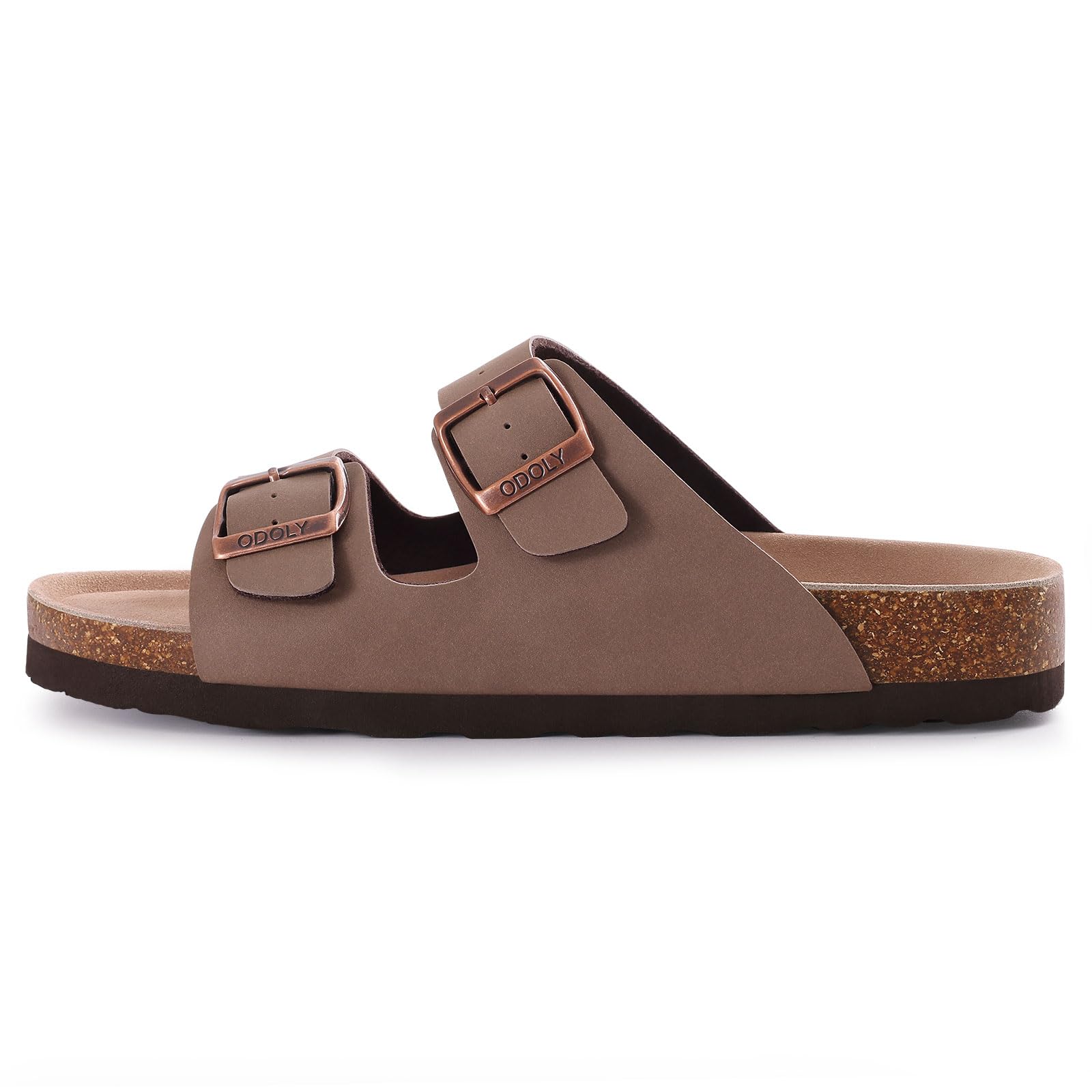 ODOLY Unisex Cork Footbed Slide Sandal, Arch Support Summer Outdoor Sandals with Adjustable Buckle for Women and Men, Brown 39 (8 Women/6.5 Men)