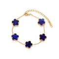 TICVSS Four Leaf Clover Bracelet for Women 18K Gold Plated Stainless Steel Lucky 4 Leaf Gold Link Bracelet Jewelry Gift for Women (Dark blue)