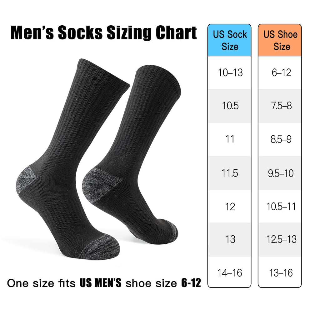 JOYNÉE 8 Pairs Mens Crew Cushion Socks Work Athletic Running Socks Casual Breathable Socks for Men,Black,Sock Size:10-13
