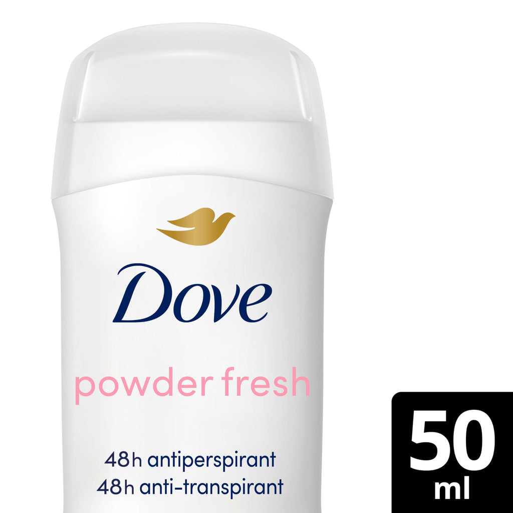 Dove Powder Soft Women's Antiperspirant Deodorant Cream Stick for 48 hour sweat protection and long-lasting fragrance with ¼ moisturising cream 50 ml