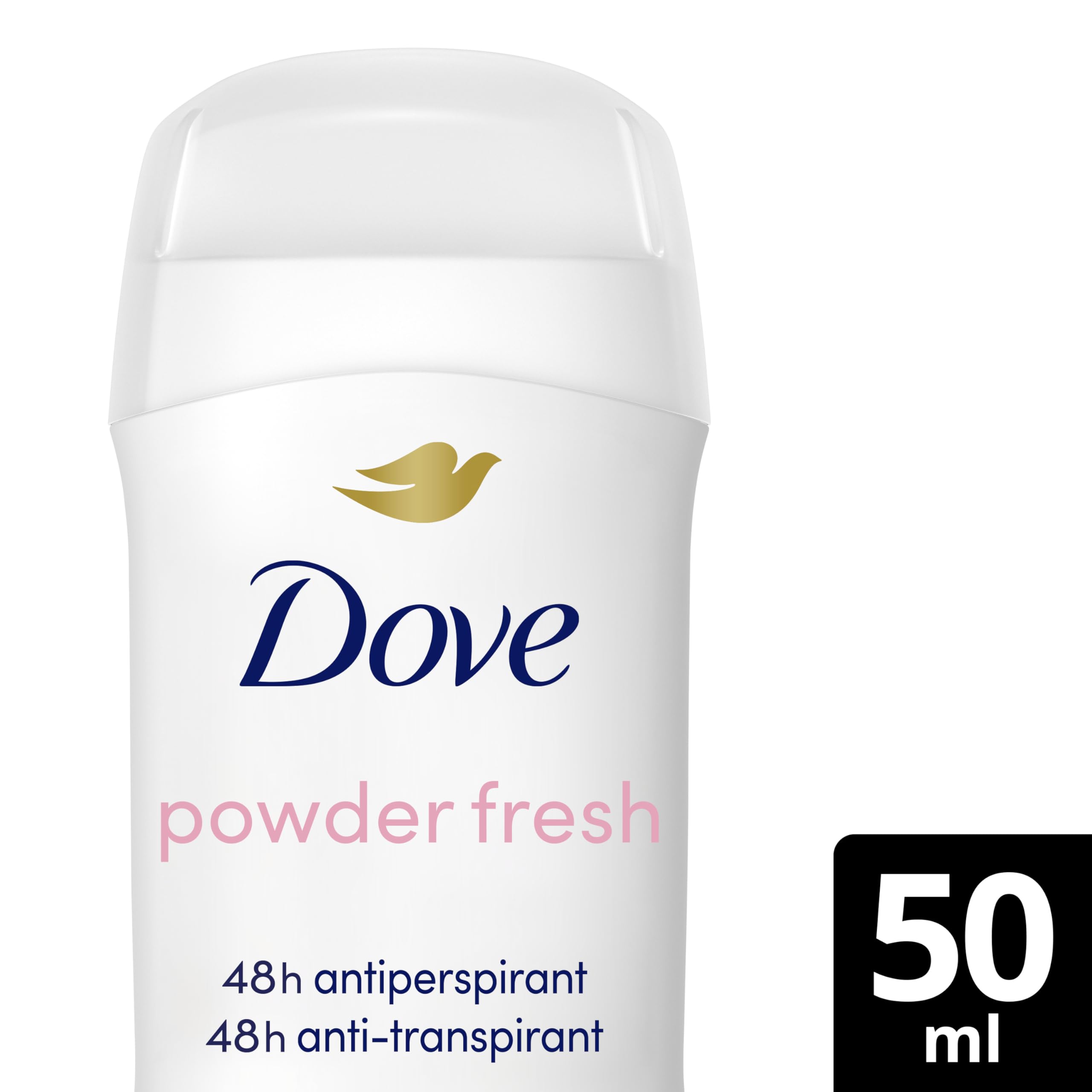 Dove Powder Soft Women's Antiperspirant Deodorant Cream Stick for 48 hour sweat protection and long-lasting fragrance with ¼ moisturising cream 50 ml