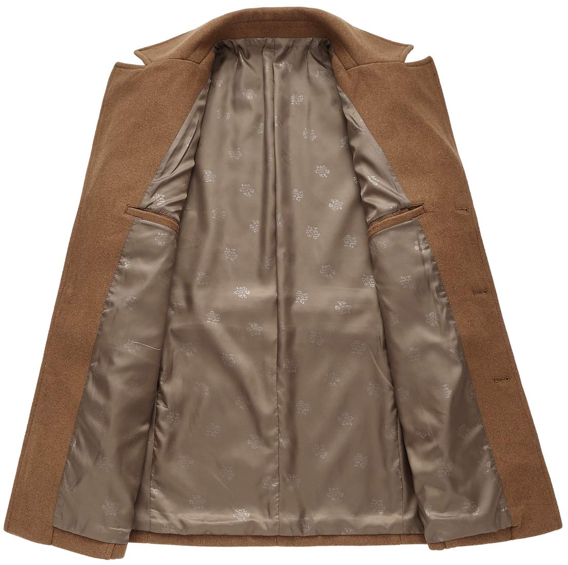 chouyatou Men's Classic Notched Collar Double Breasted Wool Blend Pea Coat (Medium, Single-Camel)