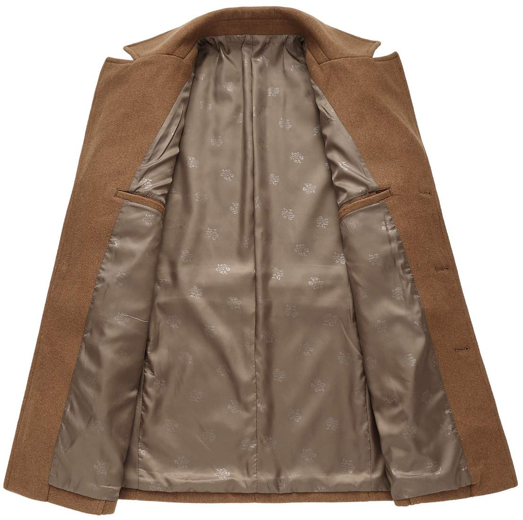 chouyatou Men's Classic Notched Collar Double Breasted Wool Blend Pea Coat (Large, Single-Camel)