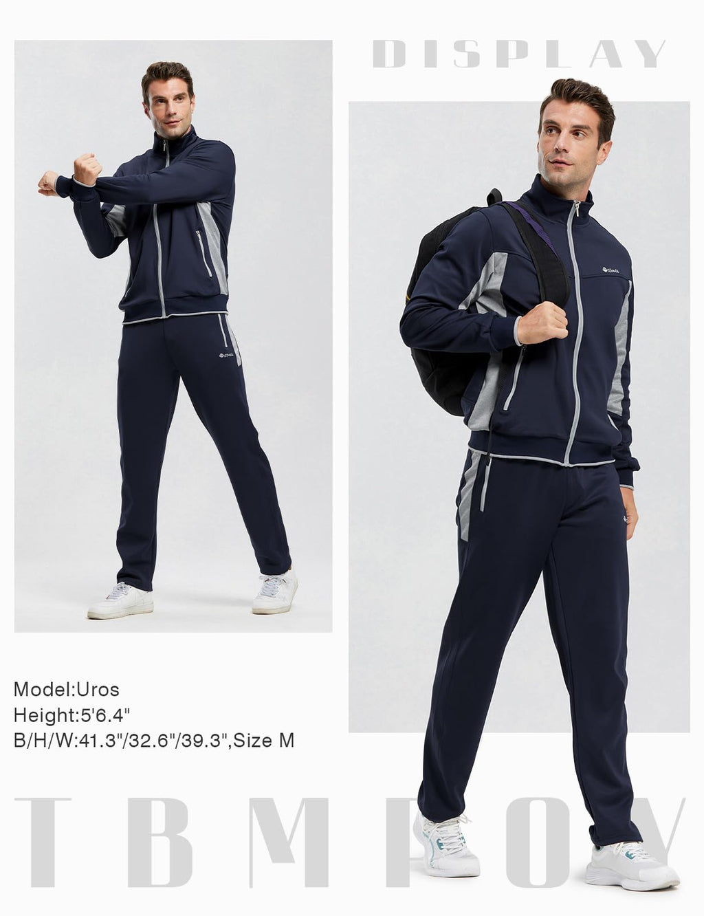 TBMPOY Men's Tracksuits Sweatsuits for Men Set Track Suits 2 Piece Casual Athletic Jogging Warm Up Full Zip Sweat Suits Navy/Grey XXL