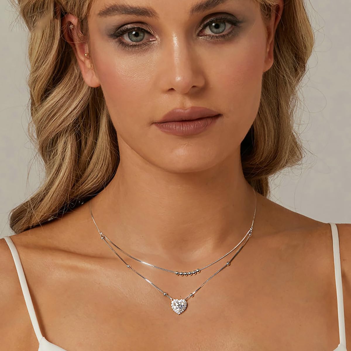 Brillique 14K Gold Heart Cut Diamond Necklace for Women, 1ct VVS1 Heart-shaped Pendant, Exquisite Symbol of Love, Birthday Gift for Wife (Heart-double chain)