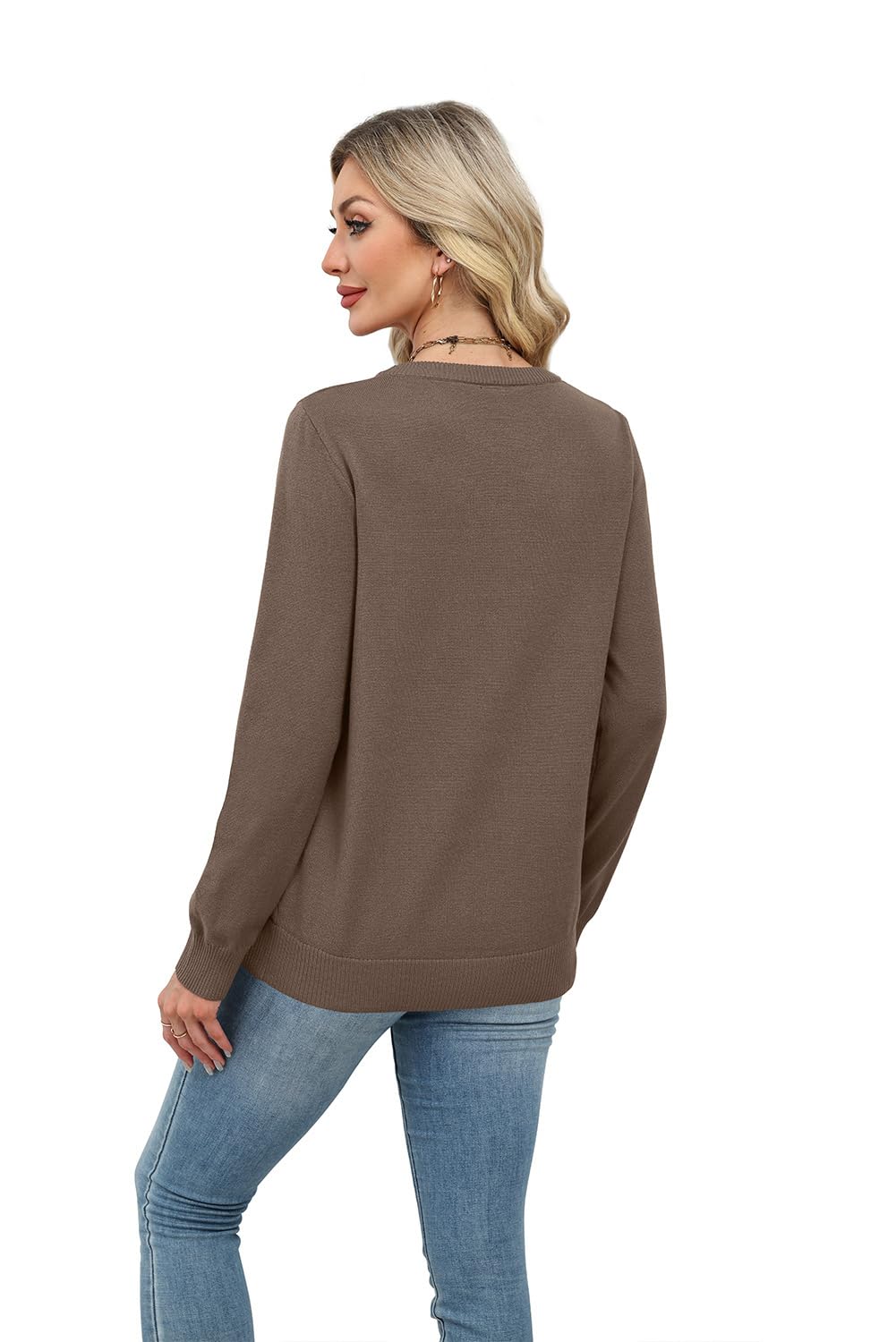 WIHOLL Chocolate Brown Fall Clothes Puff Sleeve Sweaters for Women Trendy Casual Tops for Teachers Travel Vacation Airport Fall Outfits Fashion 2026 L