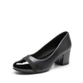 DREAM PAIRS Women's Pumps Low Chunky Block Heel Dress Shoes Closed Round Toe Comfortable Heels,Size 8W,Black-Pat,SDPU24031W-W