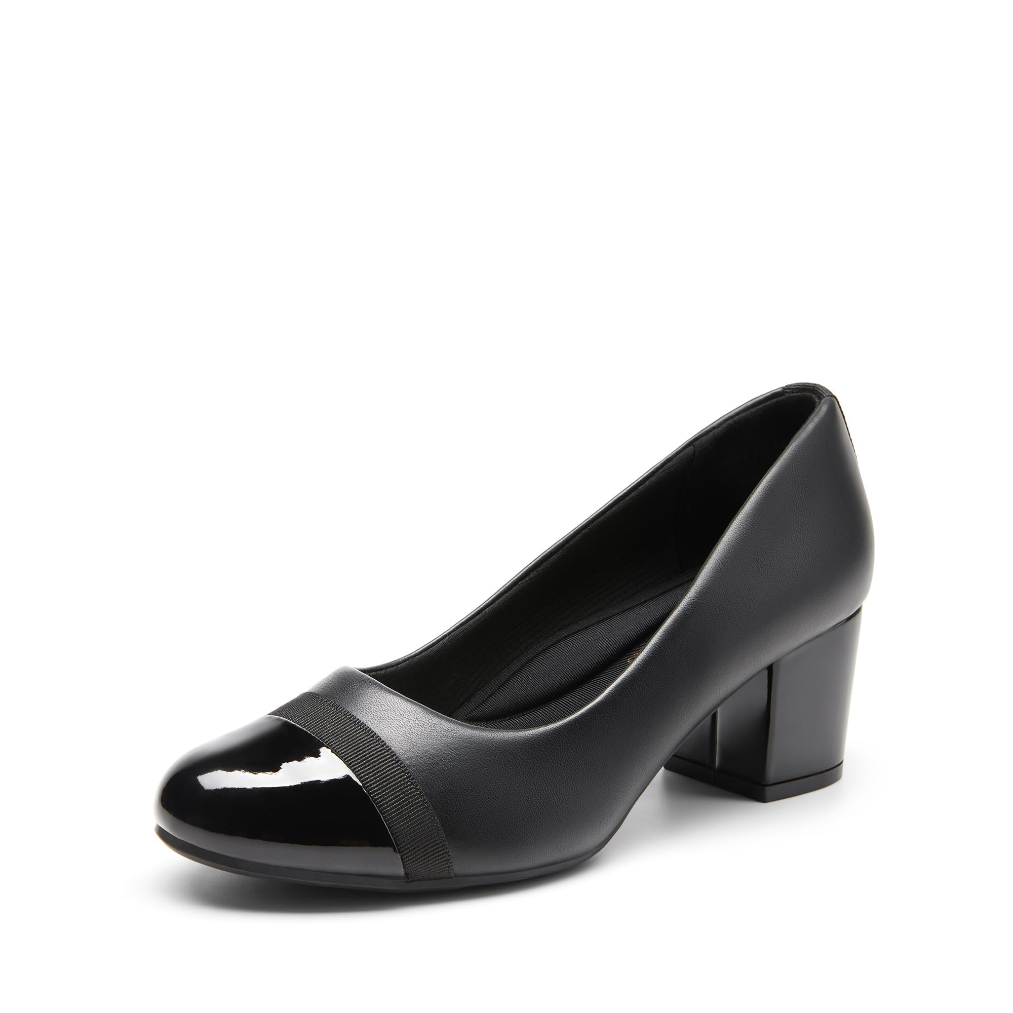DREAM PAIRS Women's Pumps Low Chunky Block Heel Dress Shoes Closed Round Toe Comfortable Heels,Size 8W,Black-Pat,SDPU24031W-W