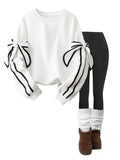 WDIRARA Women's Bow Oversized Sweatshirt Y2k Crew Neck Long Sleeve Pullover Tops White Large