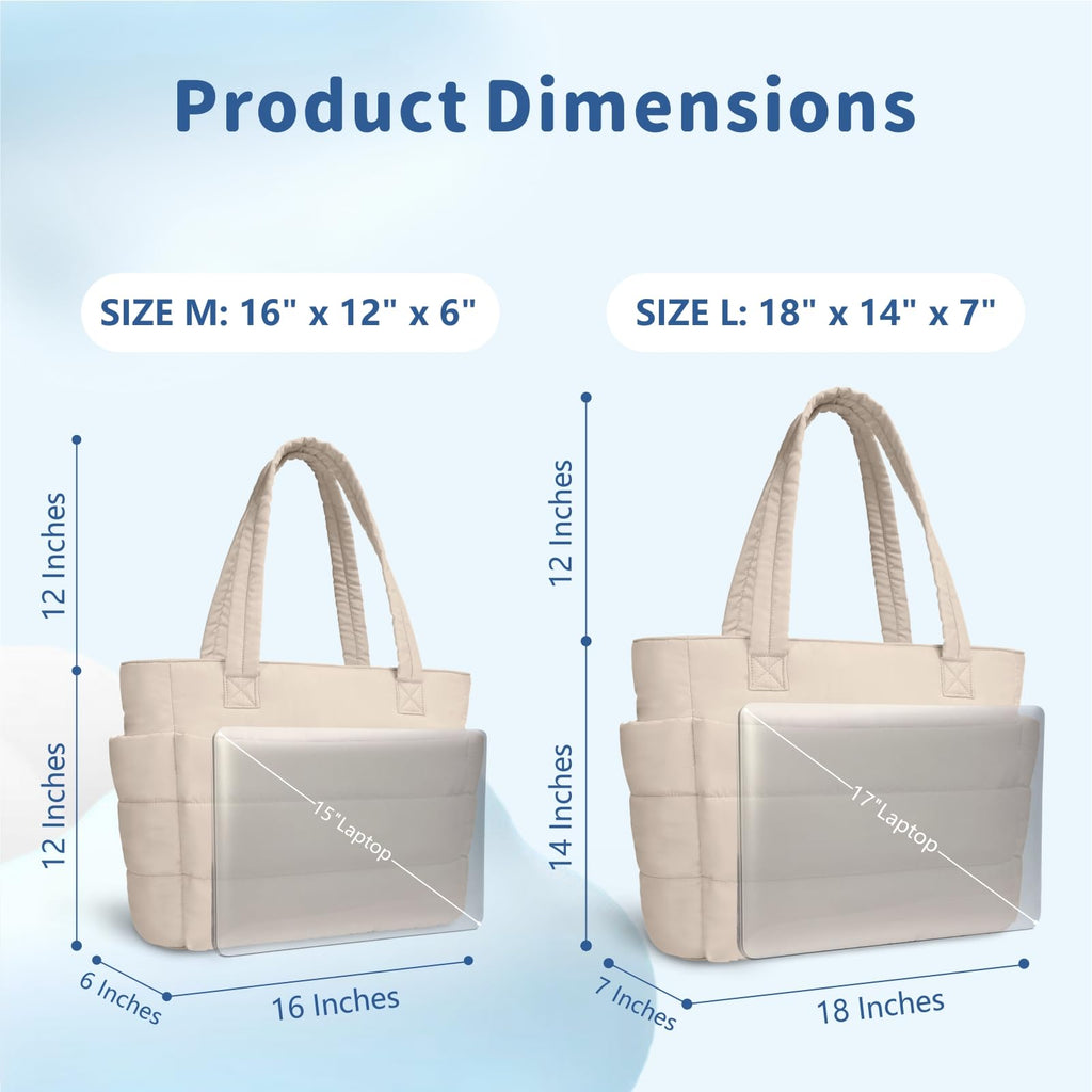 TOPDesign Puffer Tote Bag for Women, Lightweight Puffy Handbag with Compartments & Cosmetic Bag, Quilted Shoulder Bags for Work, Travel, Gym, Gifting (L Beige)