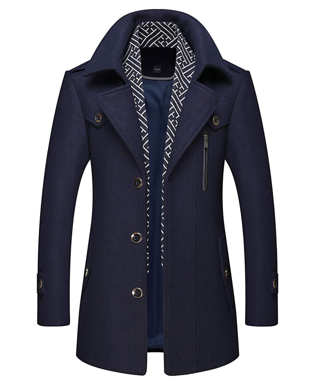 CHARTOU Men's Stylish Scarf Single breasted Wool Walker Coat Thick Winter Jacket-6 Colors (Navy Blue, Medium)