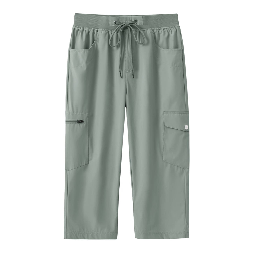 MoFiz Capri Pants for Women Capri Cargo Pants for Women Quick Dry Lightweight Outdoor Casual Gray Green XXX-Large