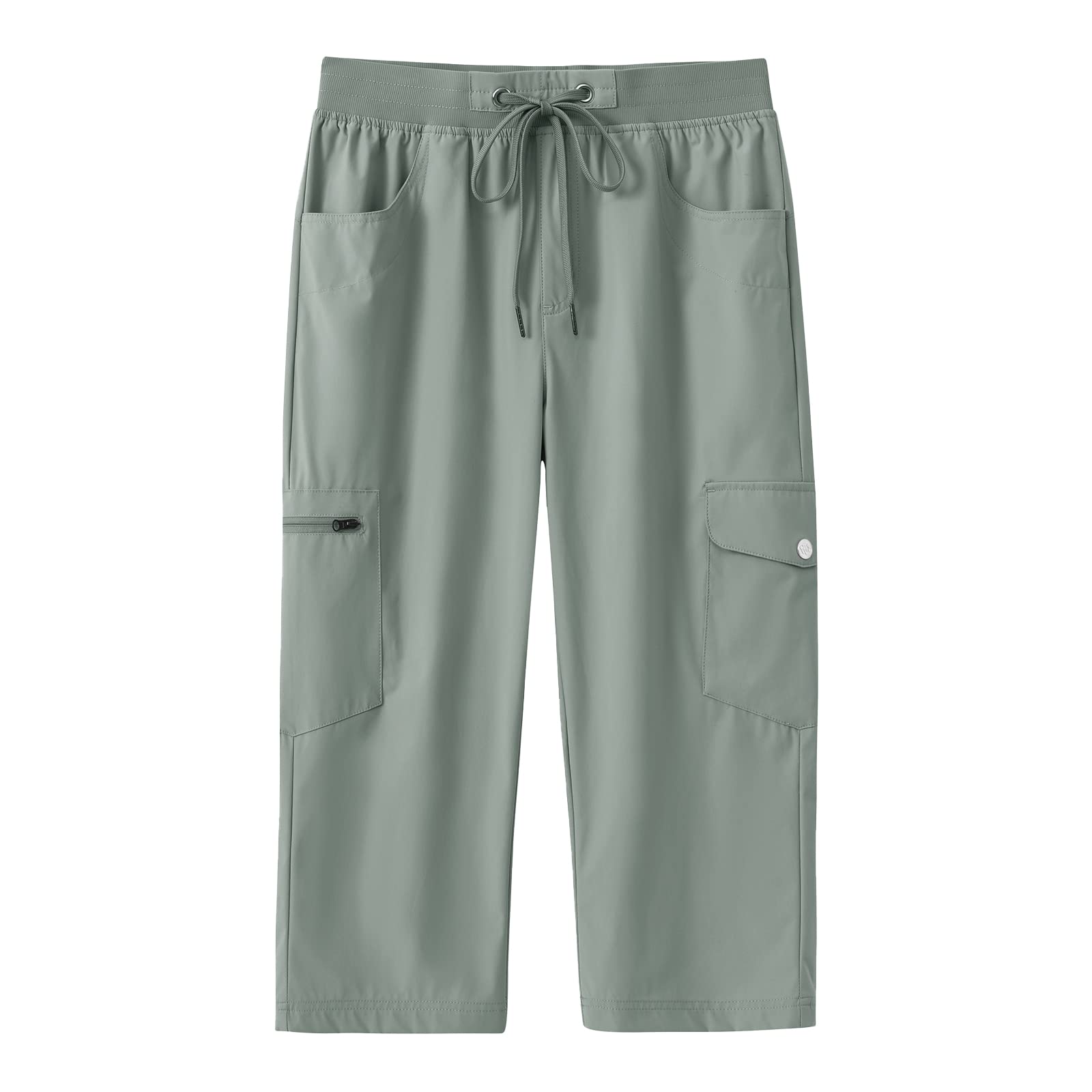 MoFiz Capri Pants for Women Capri Cargo Pants for Women Quick Dry Lightweight Outdoor Casual Gray Green XXX-Large