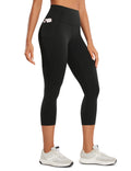 CRZ YOGA Butterluxe Workout Capri Leggings Pockets 21" - High Waisted Gym Athletic Womens Crop Yoga Black Large