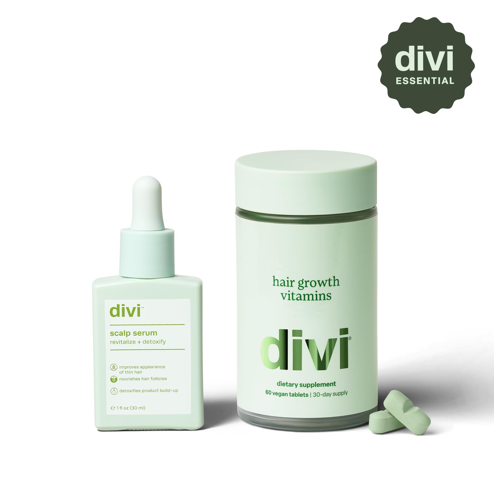 Divi Daily Growth System – Includes Scalp Serum (30ml) & Hair Vitamins (60 Count) – Targets Shedding, Supports Growth & Nourishes Follicles for Fuller, Thicker, Healthy-Looking, 2 Piece Set