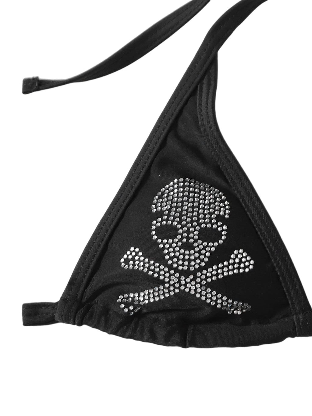 WDIRARA Women's Skull Pattern Halter Triangle Thong Sexy 2 Piece Bikini Swimsuit Black XL