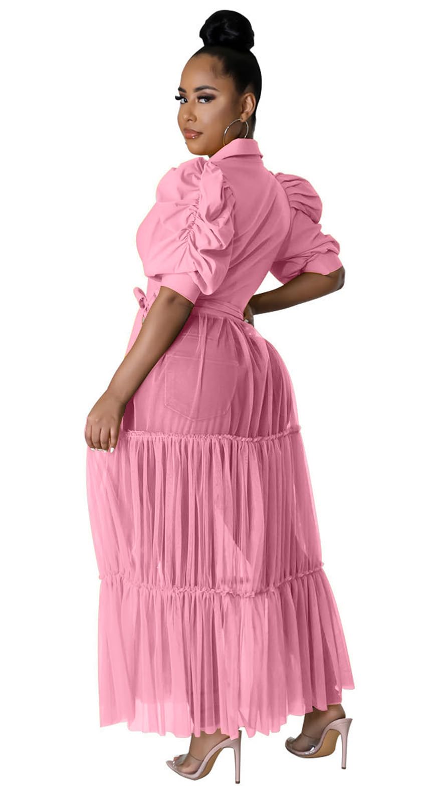 Ekaliy Women's Short Sleeve Round Neck High Low Asymmetrical Irregular Hem Casual Tops Blouse Shirt Dress L Pink
