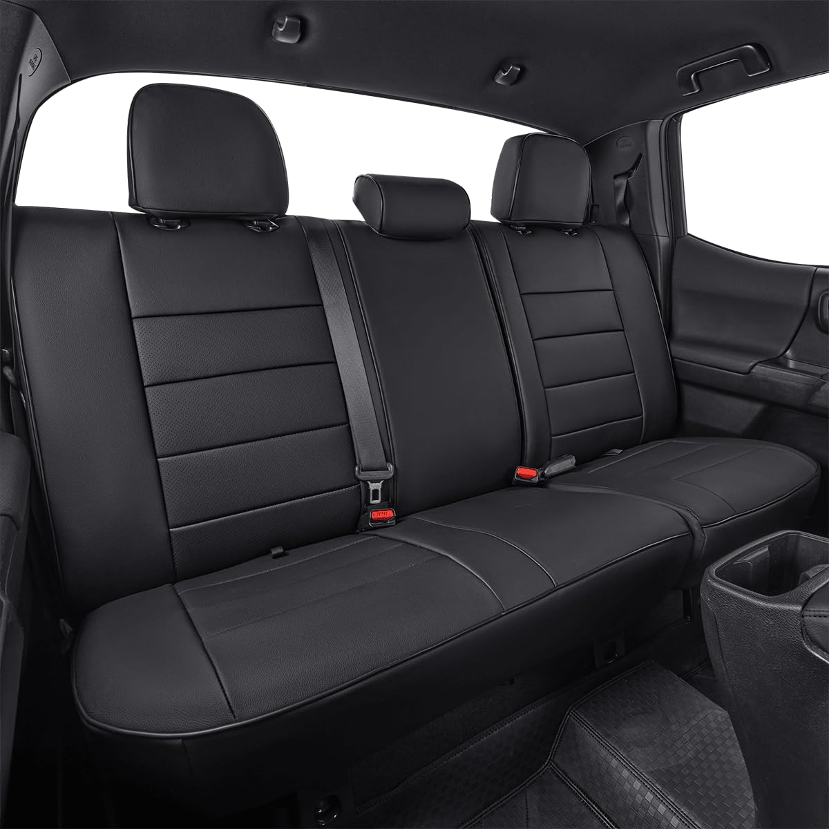 EKR Custom Fit Tacoma Car Seat Covers for Select Toyota Tacoma (Petrol) 2024 2025 2026 Double cab SR,SR5,TRD Sport,TRD Off-Road,Limited -Full Set,Leather(Black)