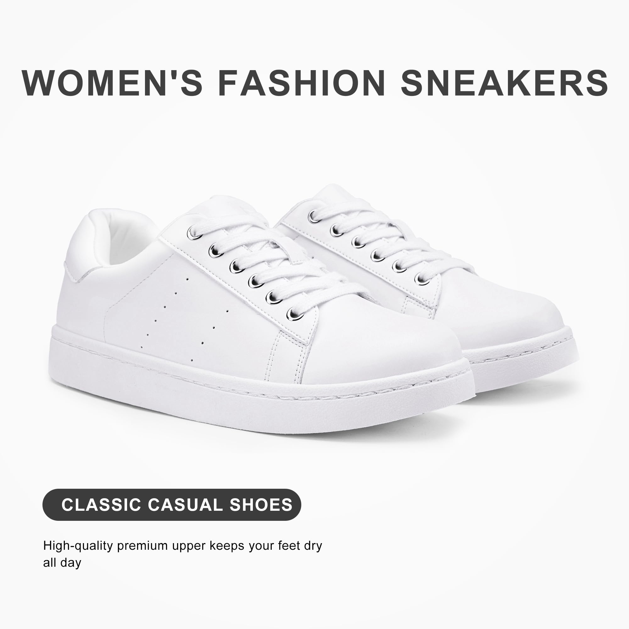 Vepose White Women's Casual Fashion Sneakers Memory Foam Cute Tennis Shoes Low Top Lace Up Comfortable Walking Footwear for Everyday Work Travel, Size 08.5 (8002 White 08.5)