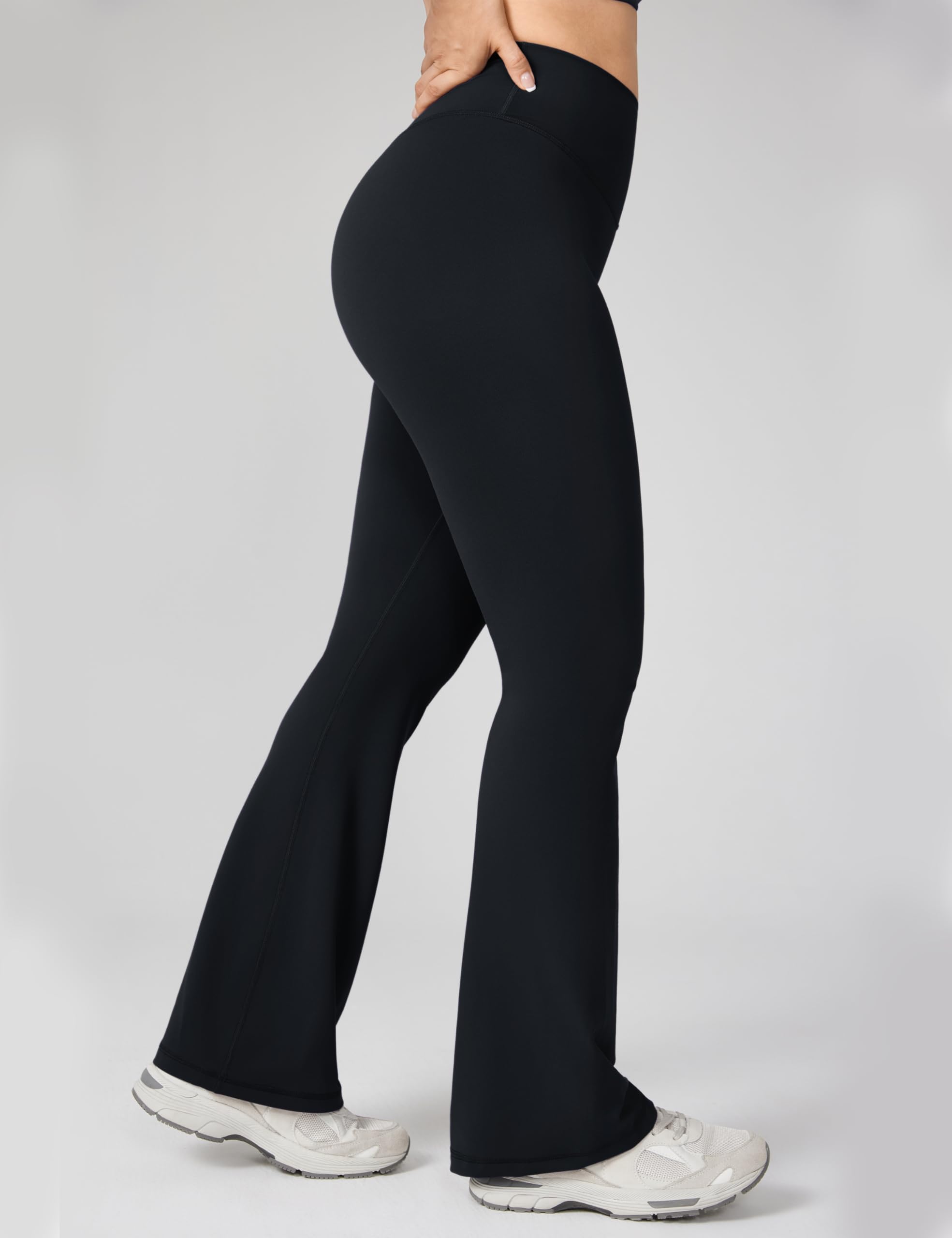 UNISSU Hugcurve No Front Seam High Waisted Flare Leggings for Women Bootcut Yoga Pants Buttery Soft Lounge Workout - 31.5'' Black Medium