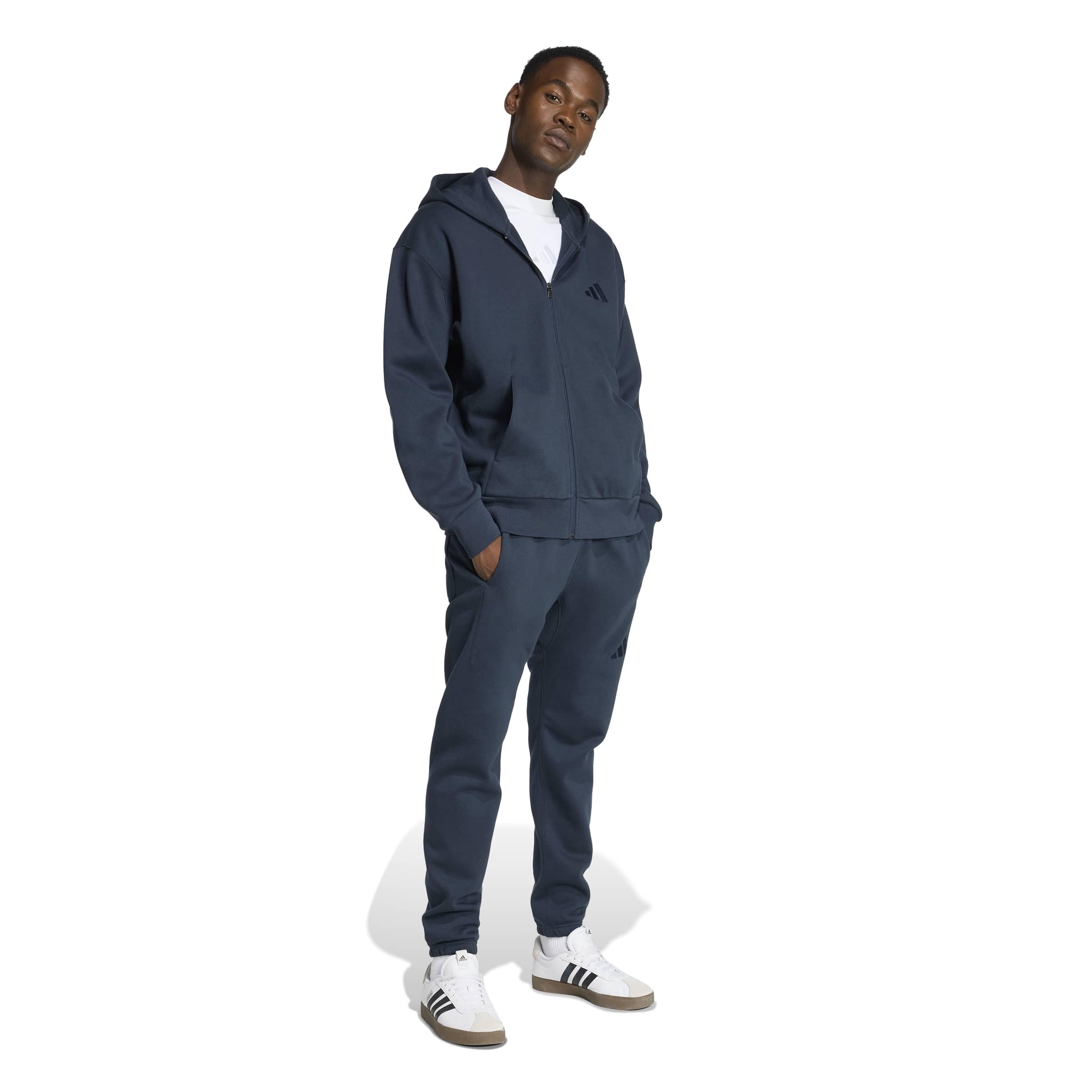 adidas Men's All SZN Fleece Full-Zip Hooded Track Top, Aurora Ink, Medium