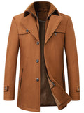 chouyatou Men's Winter Stylish Wool Blend Single Breasted Military Peacoat (Medium, Brown)