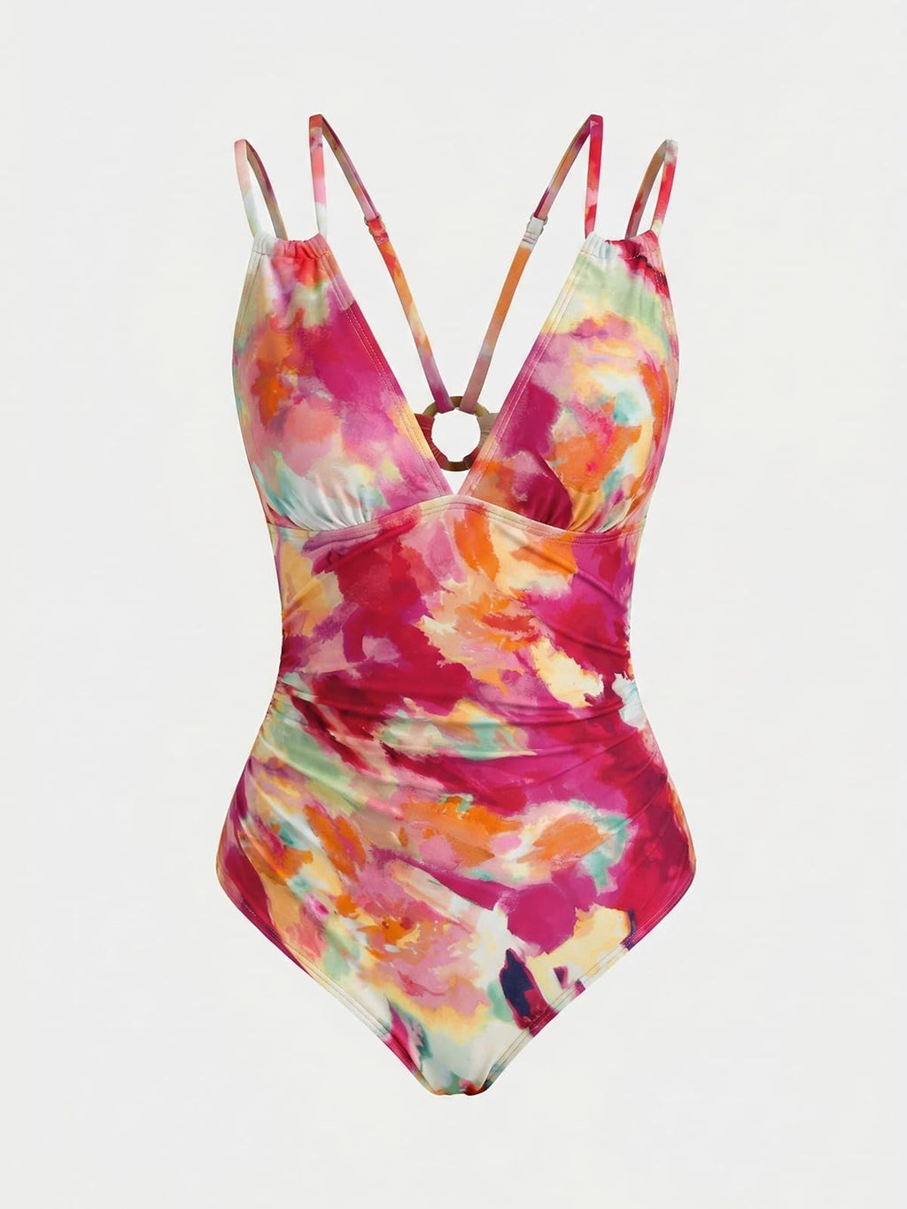 CUPSHE Women's One Piece Swimsuit V Neck Tummy Control Double Adjustable Straps Back Cutout O-Ring, M Fuchsia Red