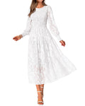 BTFBM Wedding Guest Dresses for Women Fall Fashion 2025 Casual Long Sleeve Floral Maxi Boho Homecoming Dress(White,Medium)