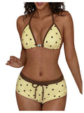 WDIRARA Women's Polka Dots 2 Piece Swimsuit Triangle Halter Bikini Set Boyshorts Bathing Suit Light Yellow Medium