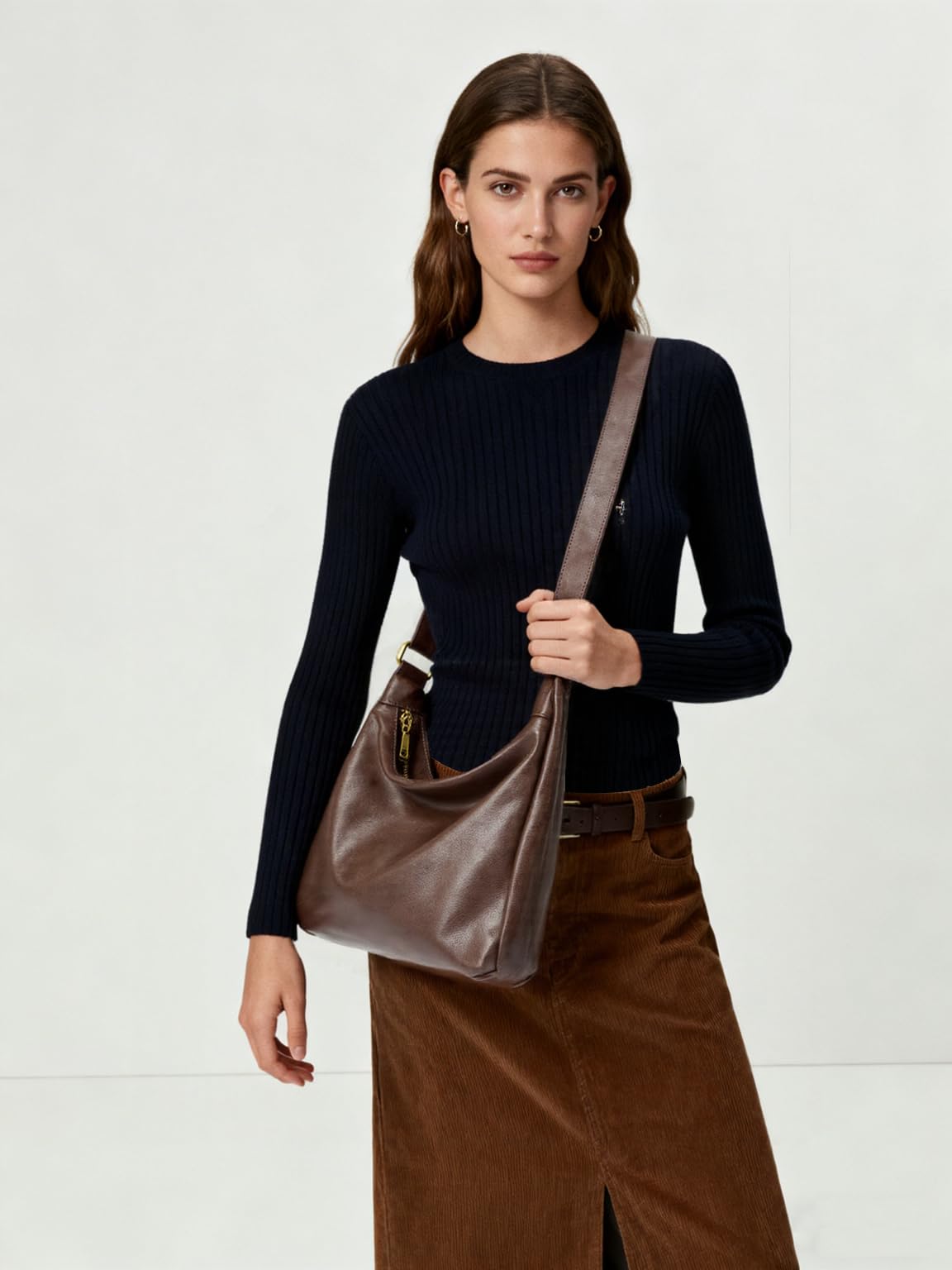 celestina Hobo Bags for Women, Ultra Soft Foldable Vegan Leather Shoulder Handbag, Stylish Slouchy Tote Purses (Brown)