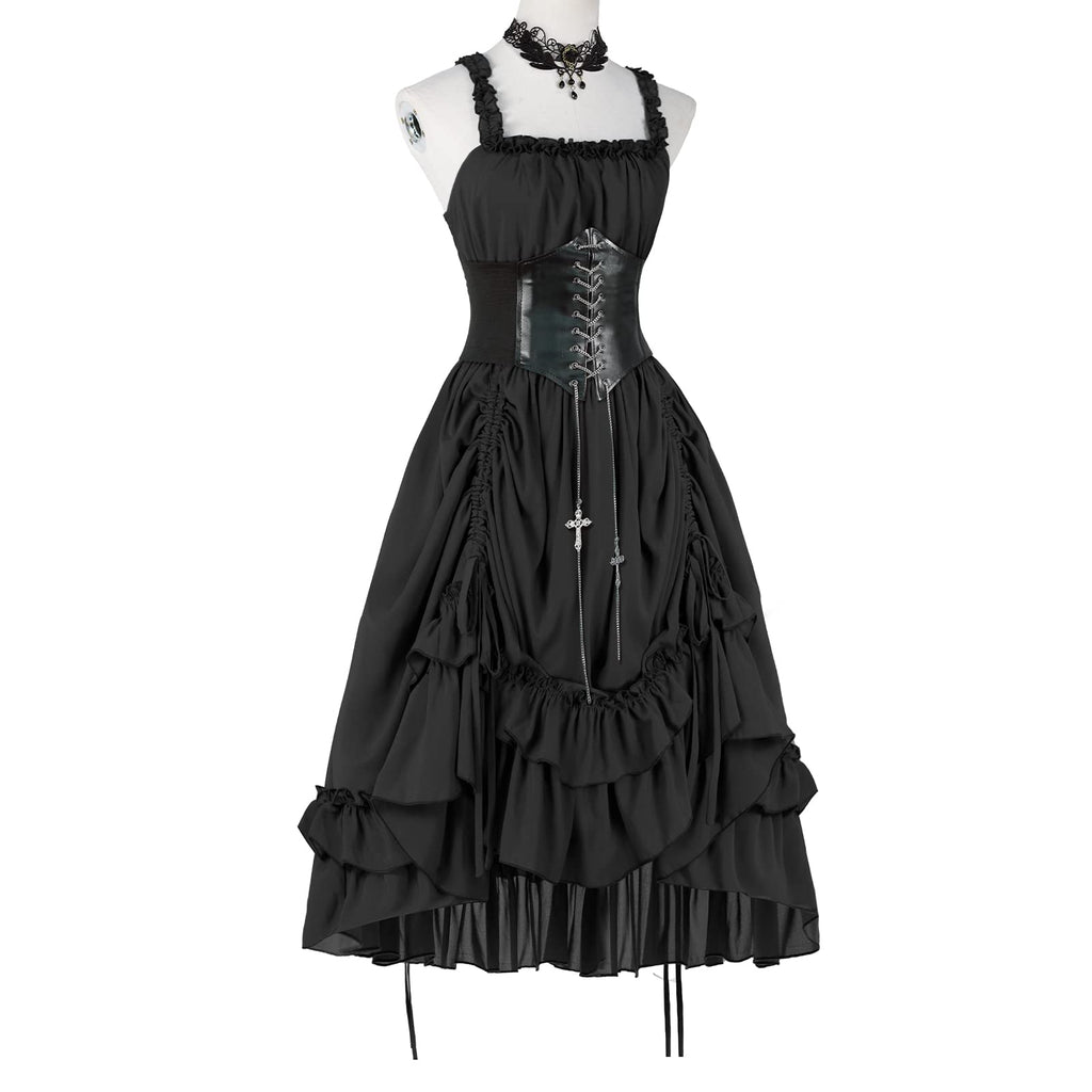 yiranyijiu Women's Steampunk Dress Renaissance Victorian Costume Women Gothic High Low Dresses(LYQ0015BKS,L)