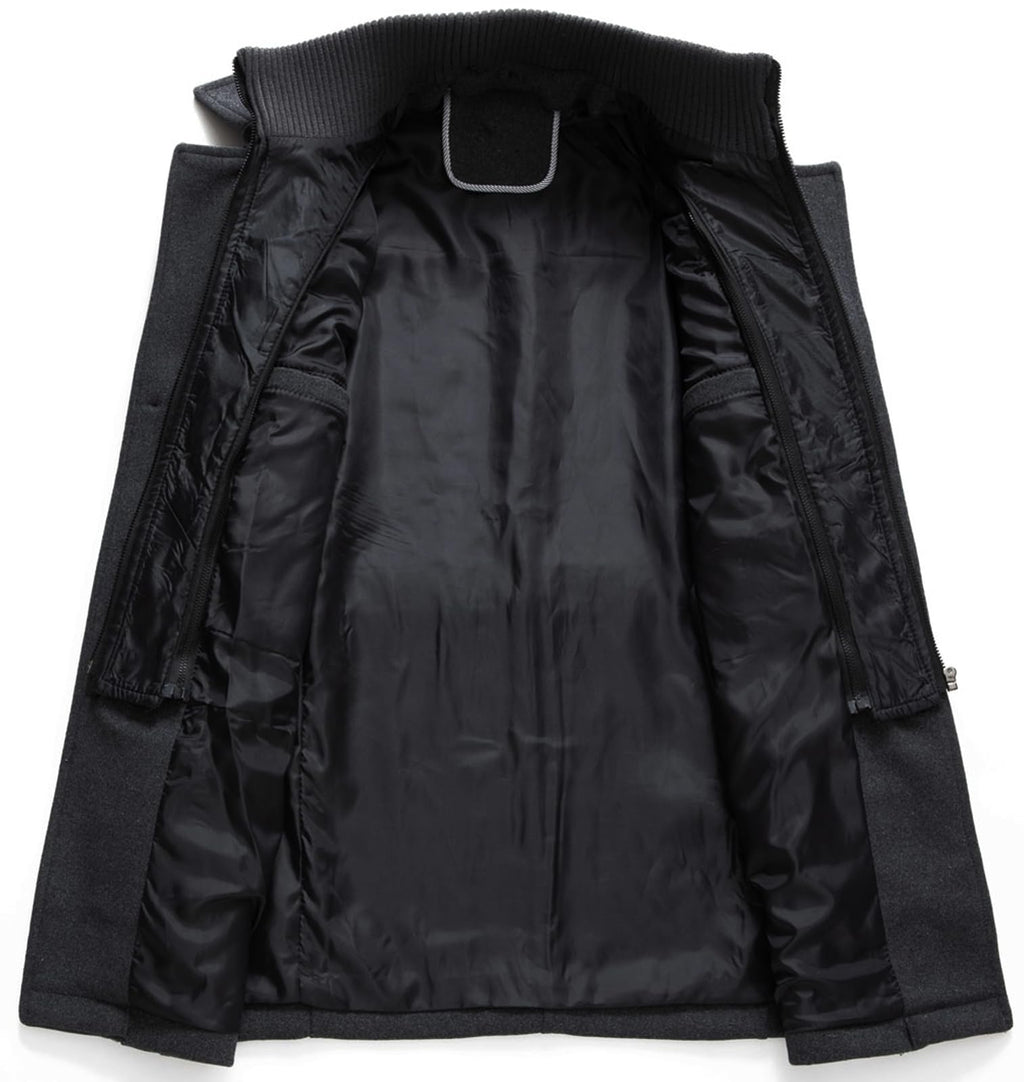 CHARTOU Men's Thermal Single Breasted Wool Blend Coat Business Peacoat with Detachable Zipper (Large,Black)