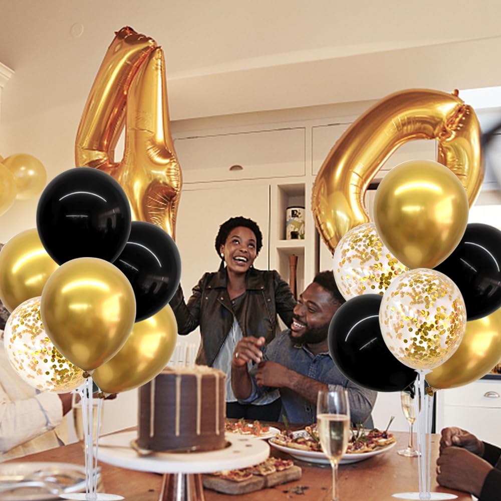 TONIFUL 4 Set Black Gold Balloon Centerpieces for Table,Balloon Stand Kit for Black Gold Party Decor 40th 50th 60th 70th Birthday Decorations Anniversary Graduation Decorations 2026 New Year Eve