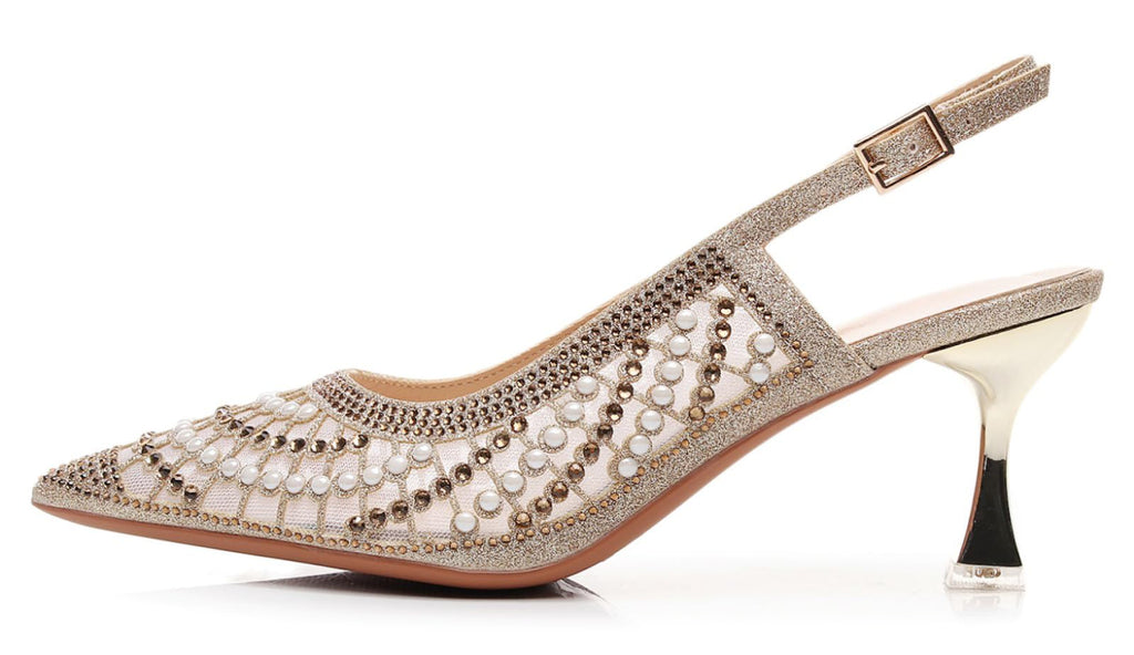 VenusCelia Women's Charming Lady Slingback Pump Shoe (8.5 M US,Gold Studded)