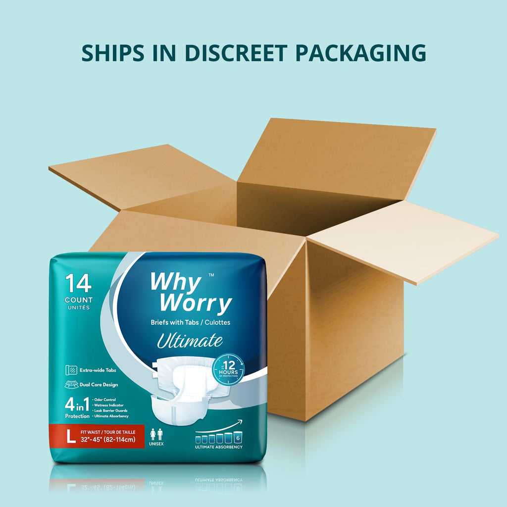 WhyWorry Ultimate Adult Nappies for Men & Women, Disposable Adult Diapers for Incontinence with Ultimate Absorbency, Incontinence Slip for Overnight Protection, Unisex, Odor Control, Large, 14 Count