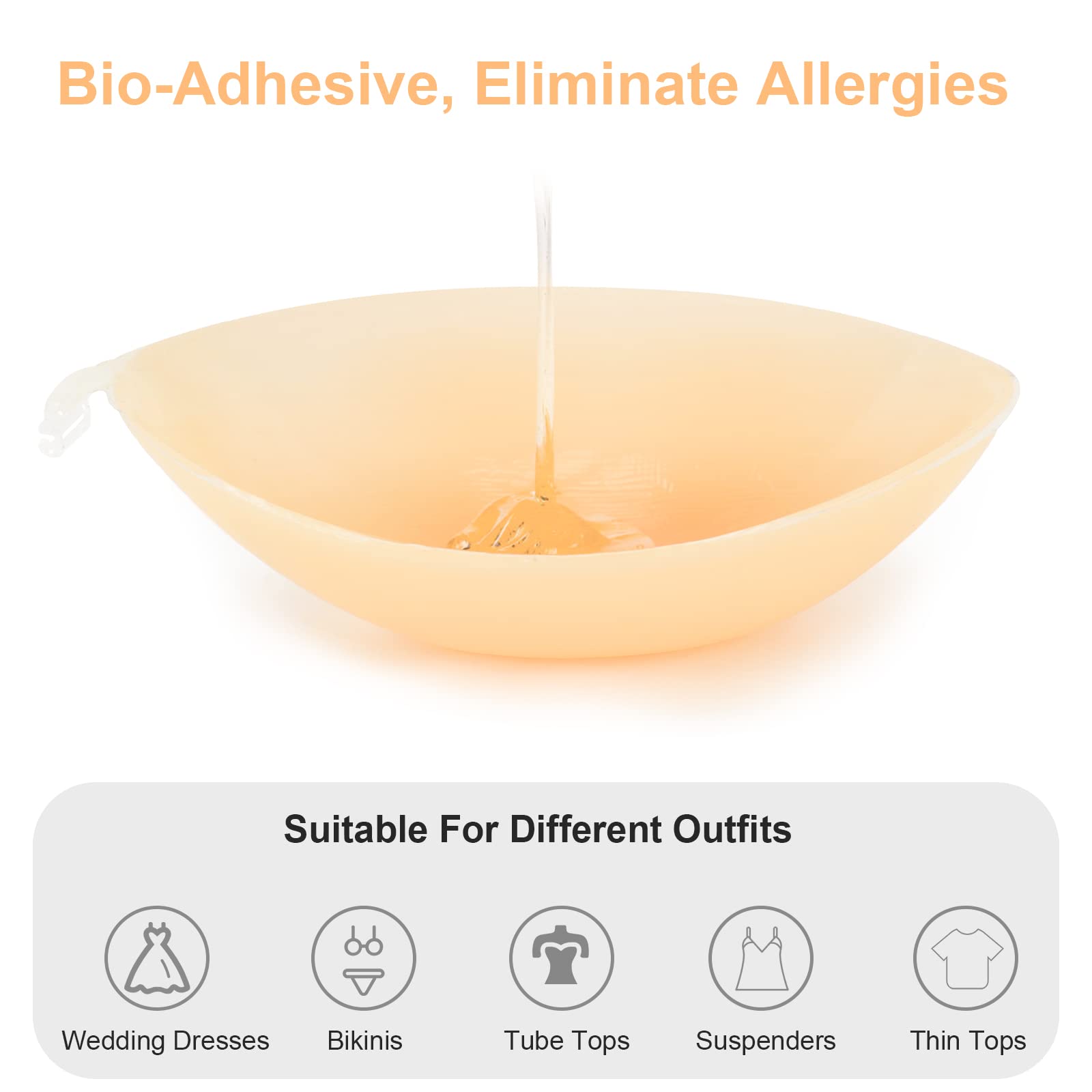 RELIRELIA Women's Sticky Self Adhesive Invisible Strapless Reusable Silicone Push Up Backless Bra, Nude, 30-40B