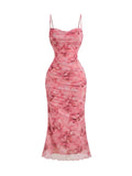 GORGLITTER Women's Floral Spring Summer Wedding Guest Dress Bridal Shower Cocktail Tea Party Beach Midi Sun Dress 2026 Pink Flower Small