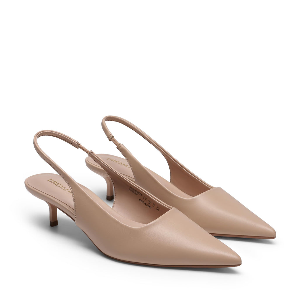 DREAM PAIRS Women's Kitten Heels Slingback Low Closed Toe Comfortable Pumps Pointed Toe Wedding Party Elegant Dress Shoes,Size 8,Nude,SDPU25093W