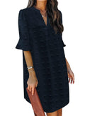 QACOHU Womens Spring Summer Short Sleeve V Neck Mini Dress Chiffon Swiss Dot Flowy Short Dress Blue L